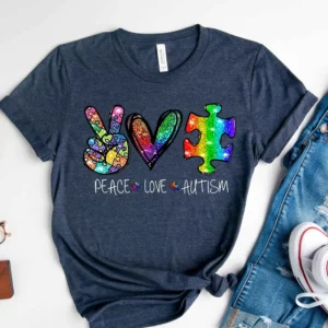 Peace Love Autism Clothes, Autism Awareness Shirt